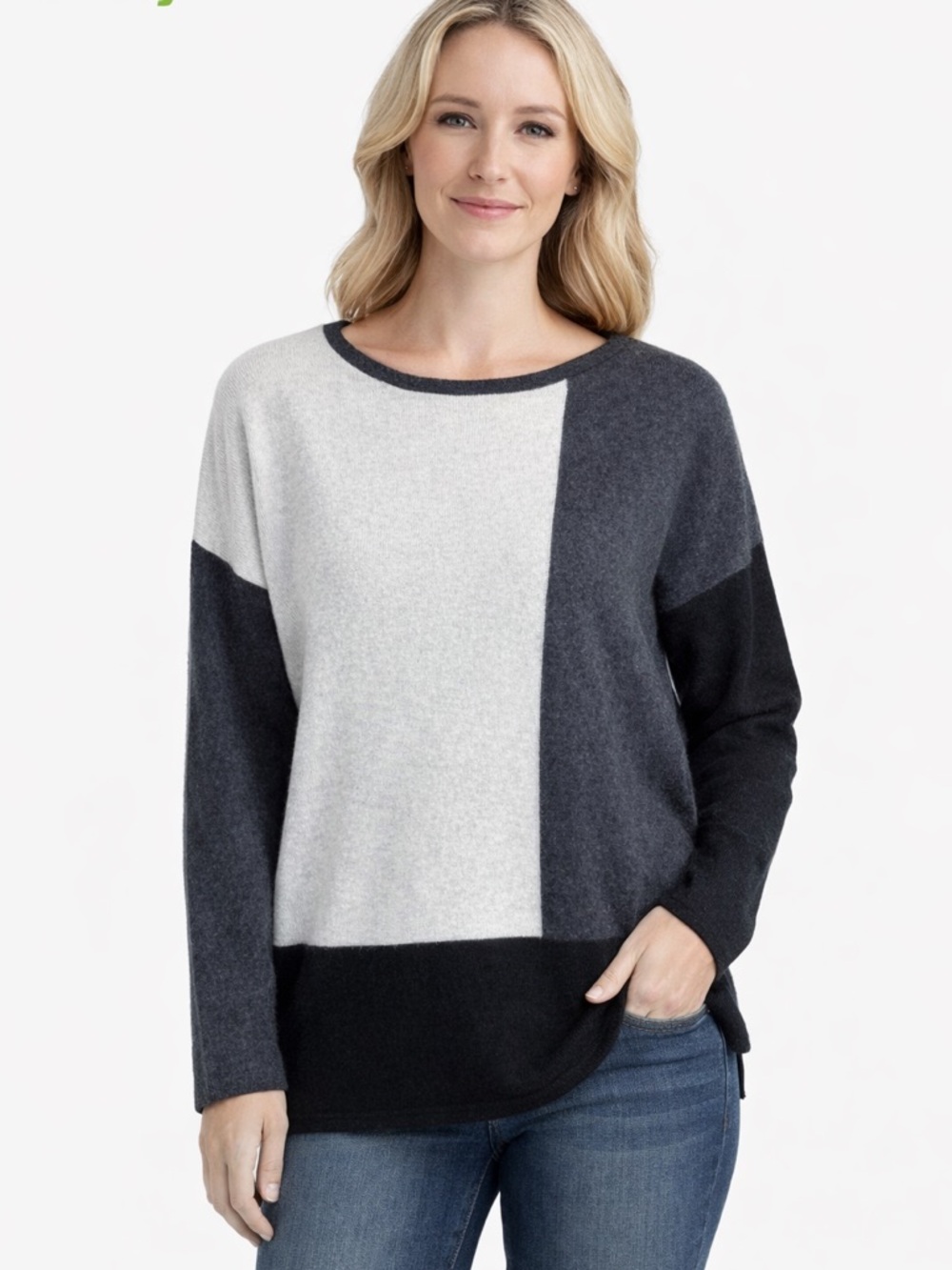 Saks‎ Fifth Avenue Sweater Womens Medium Gray 100% Cashmere Colorblock Knit